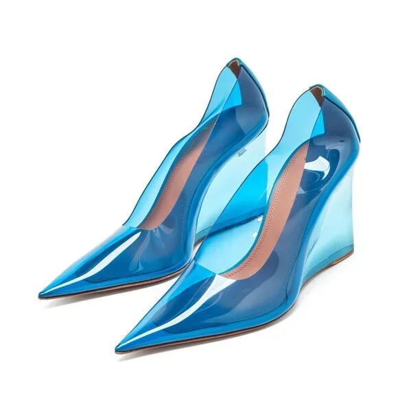 Amina Muaddi Ane PVC Glass 95mm Wedge pumps - Sz 10.5 US / 40.5 EU